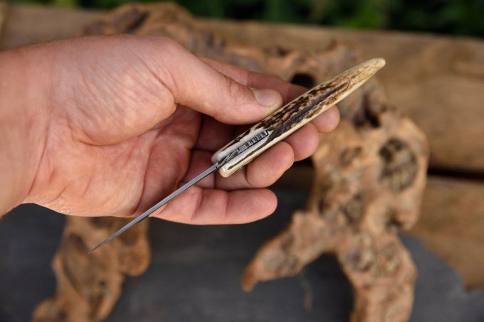 Couteau pliant à friction 19cm, manche monobloc en bois de Cerf