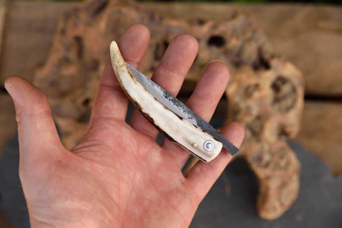 Couteau pliant à friction 19cm, manche monobloc en bois de Cerf