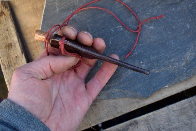 Couteau utilitaire 14cm, Manche en Acajou, Etui cuir moulé