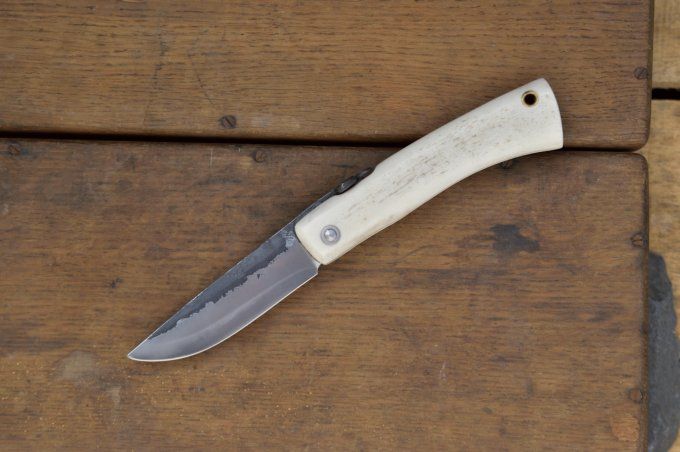 Couteau pliant piémontais 20cm, manche monobloc en bois de Cerf