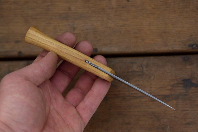 Couteau pliant 19.8cm, système deux clous, manche monobloc en bois inconnu