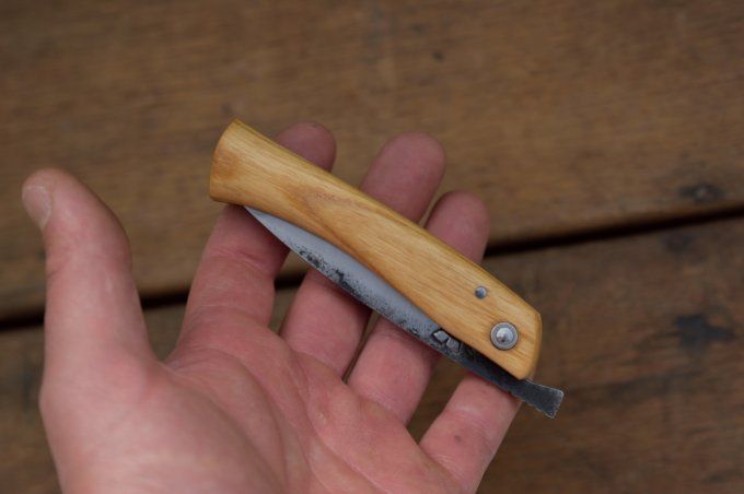 Couteau pliant 19.8cm, système deux clous, manche monobloc en bois inconnu