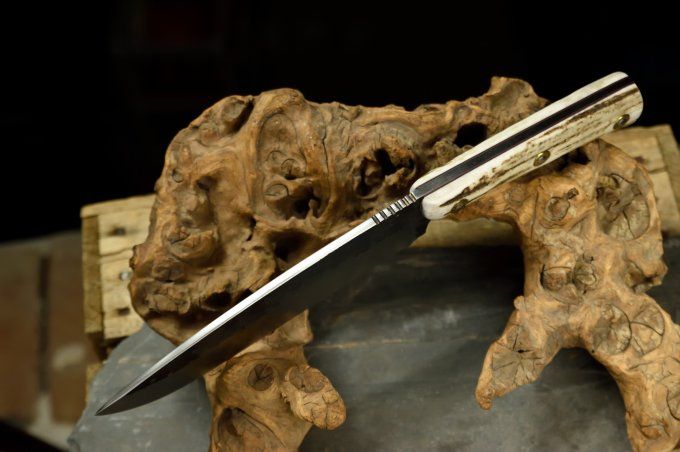 Couteau de camp 33 cm, manche en bois de Cerf