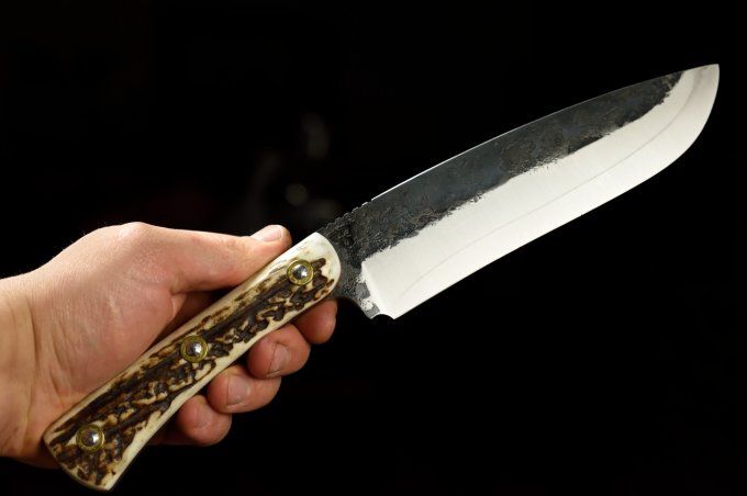 Couteau de camp 33 cm, manche en bois de Cerf